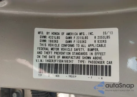 2013 Honda Accord Ex from USA, damaged, VIN 1HGCR2F75DA186347
